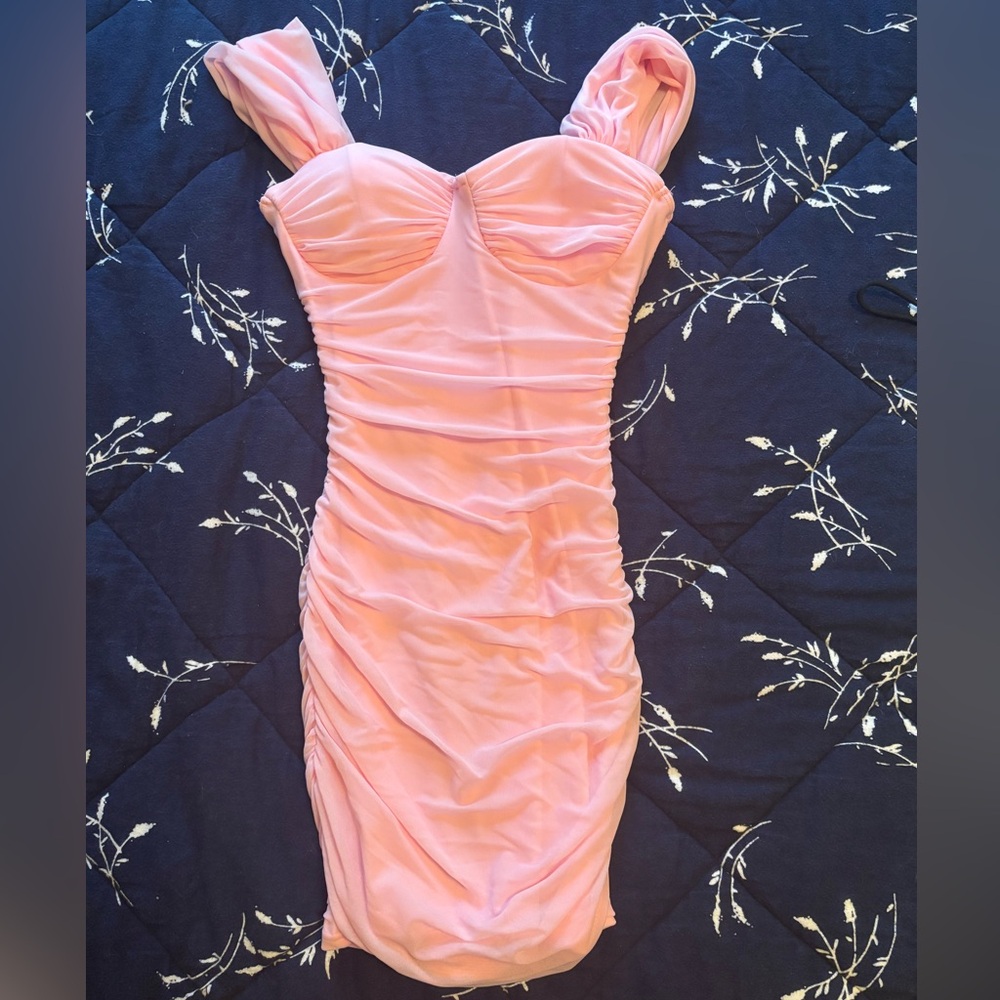Baby Pink Ruched Bodycon Dress